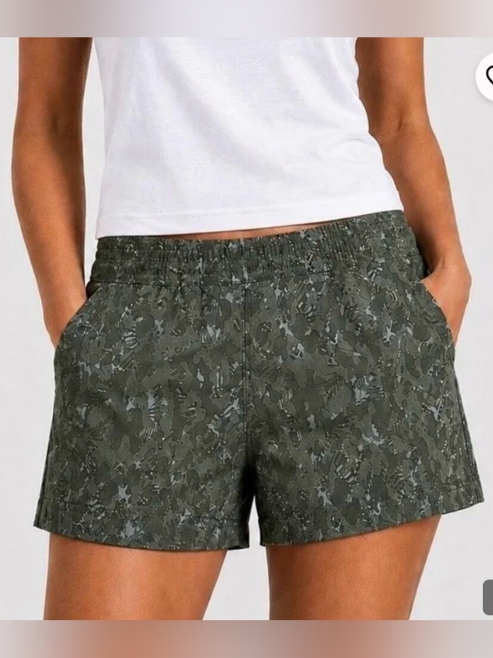 NWT prAna Halle E-Waist Short II Evergreen Camo ReZion Hiking Shorts Size 4